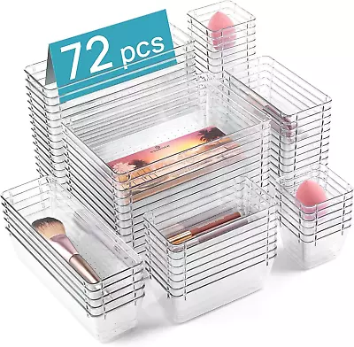 72-Piece Clear Plastic Drawer Organizers - Multi-Use Storage Solution • $68.45