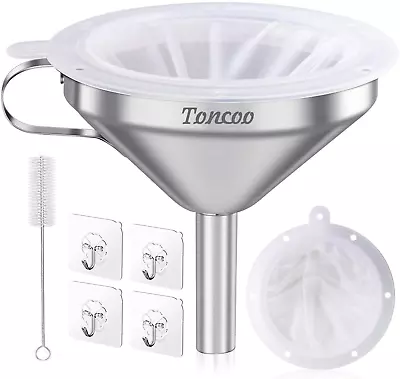 Toncoo 5-Inch Premium Stainless Steel Funnel With 200 Mesh Food Filter Strainer • $13.98