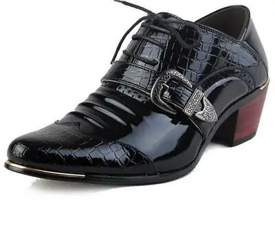 Mens Cuban Heels Patent Leather Buckle Oxford Pointed Toe Dress Shoes Slip On SZ • £48.58