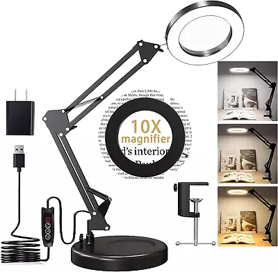 Magnifying Glass With Light And Stand 10X Magnifying Lamp 2-In-1 LED Lighted D • $49.64