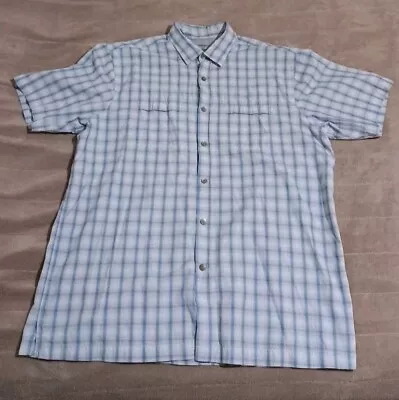 Van Heusen Men's Large Button Down Classic Fit Blue Plaid Short Sleeve Shirt • $17.99
