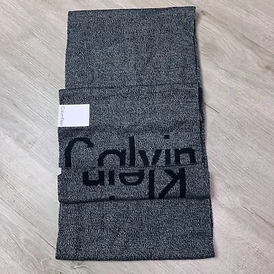 Calvin Klein Mens Scarf Cutoff Logo One Size Warm Winter Heather • $9.34