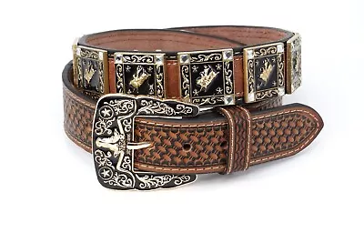 Western Belt Cowboy Leather Coffee Bullrider Concho Belt Pants 30 Cinto Vaquero  • $59.99