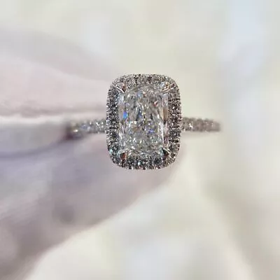 2.8CTW Radiant Cut Moissanite Halo Engagement Wedding Ring 14k White Gold Plated • $189.99