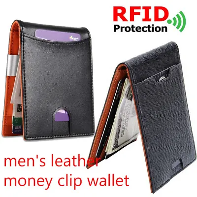 Slim Mens Wallet With Money Clip Leather RFID Blocking Bifold Credit Card Holder • $12.99