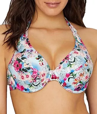 Panache Swim Sw1145 Alanis Padded Halter Bikini Top In Blue/floral • $23.39