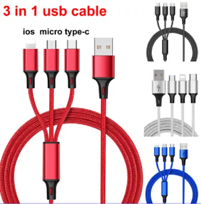 3 In 1 Universal Multi USB Cable Fast Charger Type C Lead For IOSSamsungHuawei • £5.99