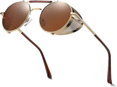 VANLINKER Steampunk Sunglasses For Men Women Polarized Retro Round Side Shield • $9.90