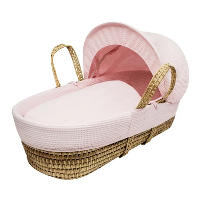 £19.99 • Buy Pink Waffle Moses Basket Bedding Set Dressings With Padded Liner, Body & Hood