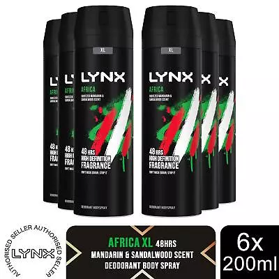Lynx XL Africa Body Spray 48H Fresh Mandarin & Sandalwood Scent Deo 6x200ml • £17.99