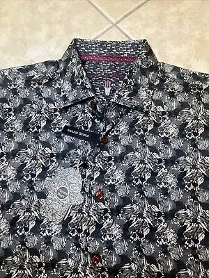 Luchiano Visconti Casual Shirt Mens 2XLT Grey Black Abstract Skull Print L/S NWT • $38.21