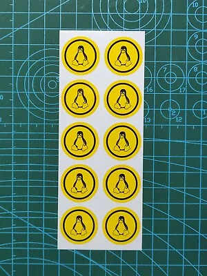 Yellow Linux Tux Stickers X10  (25mm) • £5.29