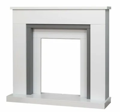 Electric White Grey Fireplace Modern Surround Set Hearth Back Panel Bnib • £299