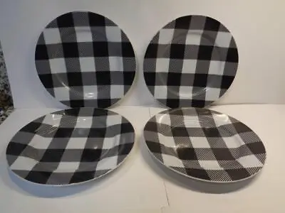 Lot Of 4 H2K Home To Kitchen BUFFALO PLAID White & Black 8  Salad Lunch Plates • $29.50