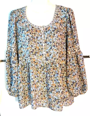 Women's Max Edition Floral Print 3/4 Billow Sleeve Partial Button Top Size L • $29.99