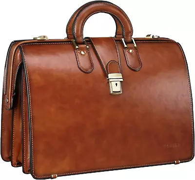 Vintage Leather Briefcase For Men With Lock Attorney Lawyer Doctor Bag Attache C • $316.61