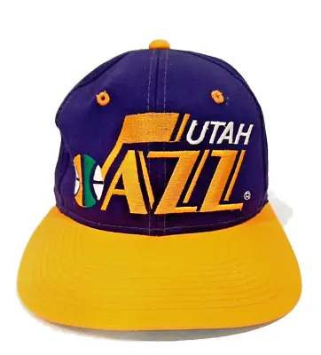 VINTAGE Utah Jazz Hat Cap Snapback Adult Purple Yellow Embroidered NBA Official  • $27.90