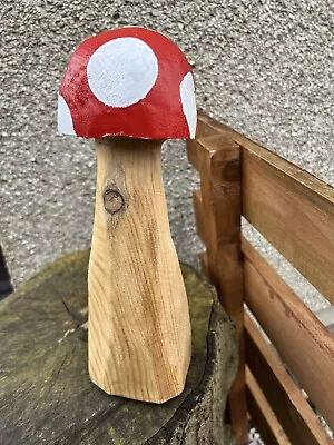 £16.99 • Buy Chainsaw Carved Mushroom Toadstool Garden Ornament Red With White Dots