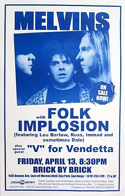 MELVINS/FOLK IMPLOSION/ V  FOR VENDETTA 2001 SAN DIEGO CONCERT TOUR POSTER-Metal • $24.64