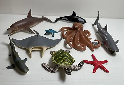 Plastic Animal Figures Lot Of 9x Sea Creatures Sharks Dolphins Turtles Octopus • $18.10