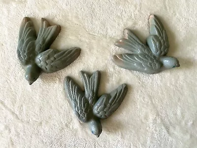 $10 • Buy Vintage Chalkware Light Blue Pink 3D Birds Hanging Wall Decor