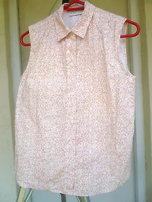 Vtg 90s S M  Cotton Sleeveless Tiny Floral Peach Orange Embroidered Blouse Shirt • $13.39