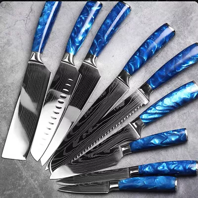 $26.98 • Buy Blue Japanese Kitchen Chef Knife Damascus Style German Steel Cleaver Knives