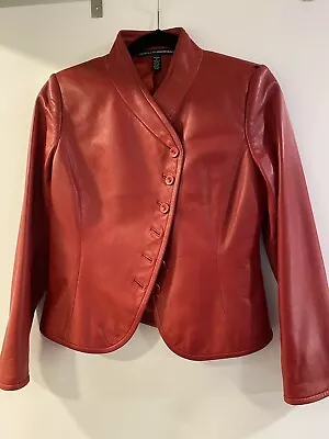 NWT Linda Allard Ellen Tracy Red Leather Jacket Size 4P $998 New • $298