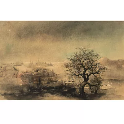 Willi Schmid Mystical Landscape River Munich Secession Ink Watercolor 1945 • $448.14