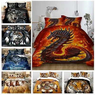 Wolf Dragon Quilt Duvet Doona Cover Set Single/Double/Queen/King Size Bedding AU • $39.47