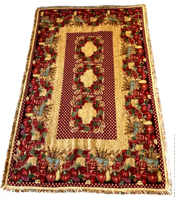 Vintage Italian Fringed Tapestry Woven Table Cloth Table Cover 50  X 80  • $129.99