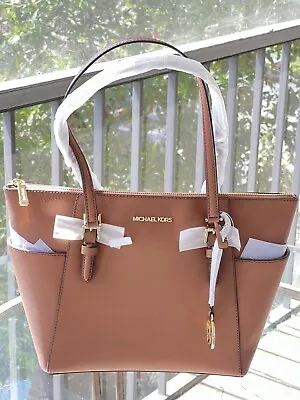 Michael Kors Charlotte Top Zip Tote Shoulder Bag  Luggage Saffiano Leather • $107