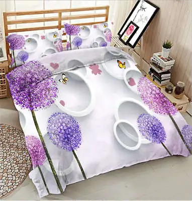 Purple Dandelion 3D Printing Duvet Quilt Doona Covers Pillow Case Bedding Sets • £123.15