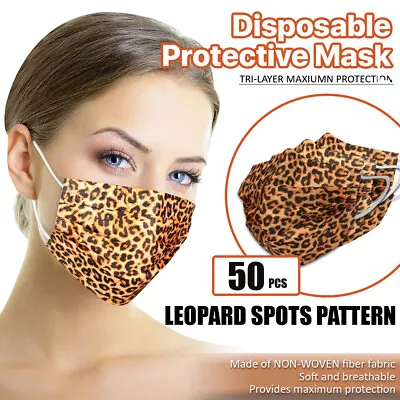 [Leopard Look] 50 Pc Disposable Face Mask 3-Ply Non Medical Surgical Mouth Cover • $5.99