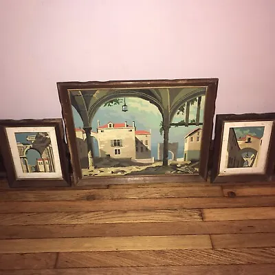 Lot Of 3 Vintage Mcm Paint By Numbers Mediterranean Villa Framed Artwork • $99.99