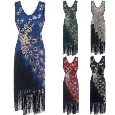 1920s Great Gatsby Charleston Fringed Sequin Flapper Women Party Christmas Dress • £24.47