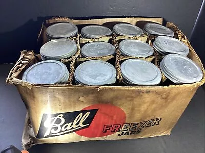 Vintage CASE (12)of Ball FREEZER JARS. Ribbed &Stippled. ZINC LIDS Org. Box🌺 • $99