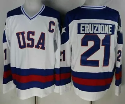 1980 Miracle On Ice Team USA Mike Eruzione 21# Mens Ice Hockey Jerseys • $38.99