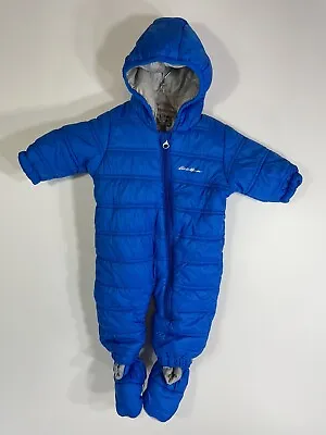 Eddie Bauer Blue Hooded Boys Snow Suit Winter Bunting 3-6 Month Removable Bootie • $19.95