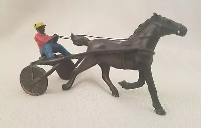 Vintage Rare Metal Harness Sulky Racing Horse Black Jockey Figurine 1950's • $40