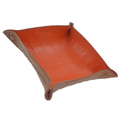 Bryant Park Mens Catchall Valet Tray Crocodile Embossed Leather Cognac Orange • $27.99