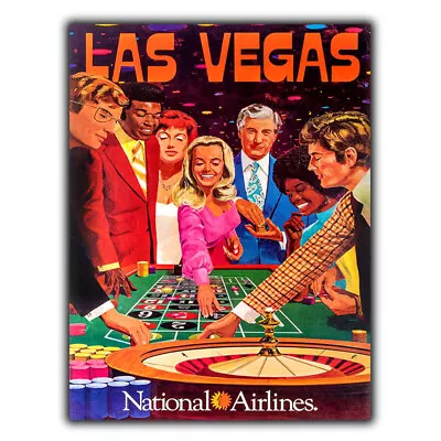 LAS VEGAS SIGN WALL PLAQUE Roulette Vintage Retro Travel Advert Poster Print • £4.45