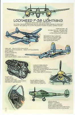 Lockheed P-38 Lightning World War II Military Aircraft Plane Technical Postcard • $2.99