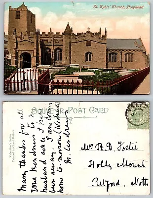 S20695 St Cybis Church Holyhead  Wales Valentine Postcard 1909 Stamp • £1.49