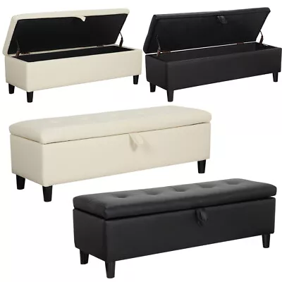 Faux Leather Ottoman Storage Box Trunk Chest Bedding Blanket Bench Pouffe Seat • £75.95