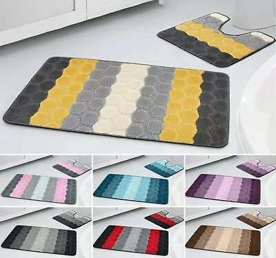 £9.95 • Buy Non Slip 2 Piece Bath Mat & Pedestal Mats Absorbent Bathroom Toilet Set 