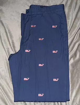 Vineyard Vines Club Pant Men's 34x32 Whale Embroidered Blue Pink Derby Easter • $25