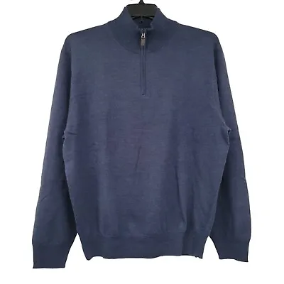 JoS. A. Bank | Men's 100% Merino Wool Quarter-Zip Mock-Neck Sweater Blue | Large • $50