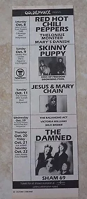 $14.69 • Buy Red Hot Chili Peppers Vintage Oct 8th 1988 Concert Poster Ad 4.5x13