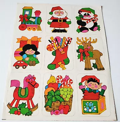 Vintage Sticker Sheet Christmas Eureka Panda Reindeer Santa Train Doll Stocking • $2.50